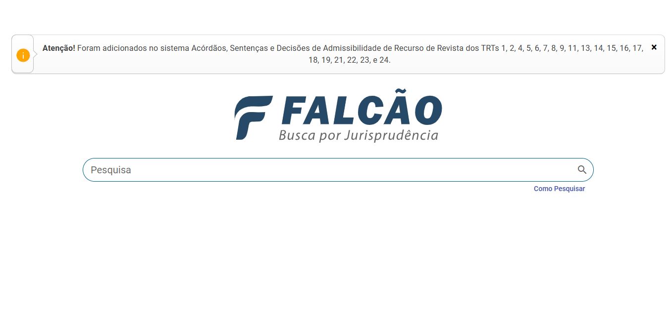 Justiça do Trabalho disponibiliza o sistema de busca de jurisprudência "Falcão"